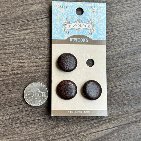 3 NEW 2010 Sewology Brown Sewing Buttons on Card Shank Round 5/8 in Leather-Like - Picture 2 of 3